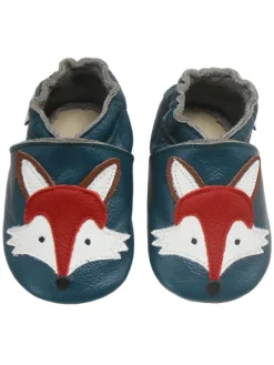 Bemesu Dunkelgrüne Baby Leder Krabbelschuhe, mit rutschfester Sohle – Fuchs-Muster Outlet