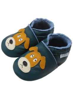 Basrakids Dunkelgrüne Baby-Leder-Laufschuhe, mit rutschfester Sohle - mit Mops-Motiv Discount