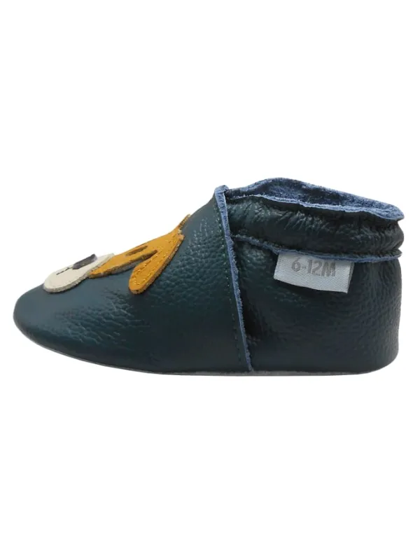 Basrakids Dunkelgrüne Baby-Leder-Laufschuhe, mit rutschfester Sohle - mit Mops-Motiv Discount