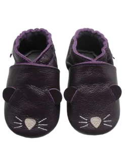 Bemesu Dunkellila Baby-Leder-Laufschuhe, komfortabel mit rutschfester Sohle -Mäusemotiv> Krabbelschuhe