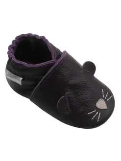 Bemesu Dunkellila Baby-Leder-Laufschuhe, komfortabel mit rutschfester Sohle -Mäusemotiv> Krabbelschuhe