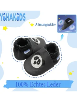 Yihakids Grau Baby Leder Krabbelschuhe, mit rutschfester Sohle – Panda-Muster> Krabbelschuhe