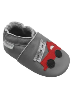 Bemesu Graue Baby-Leder-Laufschuhe, komfortabel mit rutschfester Sohle - Lastwagenmotiv> Krabbelschuhe