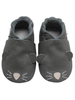 Bemesu Graue Baby-Leder-Laufschuhe, komfortabel mit rutschfester Sohle - Mäusemuster Outlet
