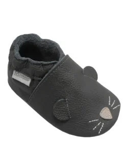 Bemesu Graue Baby-Leder-Laufschuhe, komfortabel mit rutschfester Sohle - Mäusemuster Outlet