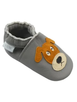 Basrakids Graue Baby-Leder-Laufschuhe, komfortabel mit rutschfester Sohle - mit Hundemotiv Sale