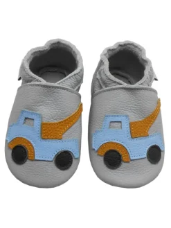Bemesu Graue Baby-Leder-Laufschuhe, komfortabel mit rutschfester Sohle - Lastwagenmotiv Outlet