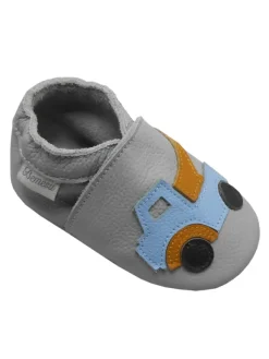 Bemesu Graue Baby-Leder-Laufschuhe, komfortabel mit rutschfester Sohle - Lastwagenmotiv Outlet