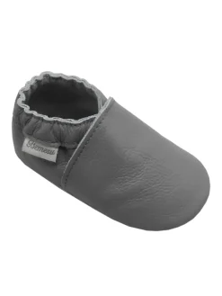 Bemesu Graue Leder Krabbelschuhe für Babys mit weicher rutschfester Sohle> Krabbelschuhe
