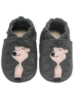 Bemesu Graue Leder Krabbelschuhe für Babys mit rutschfester Sohle – Löwen-Muster Best