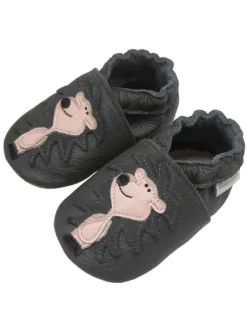 Bemesu Graue Leder Krabbelschuhe für Babys mit rutschfester Sohle – Löwen-Muster Best