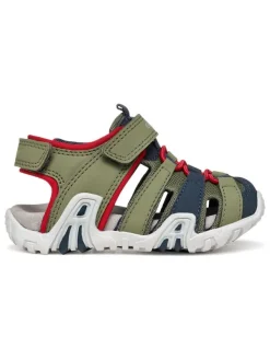 Geox Halbsandalen "Kraze" in Khaki/ Rot/ Dunkelblau Discount