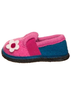 lamino Hausschuhe "Blume" in Dunkelblau/ Pink>Kinder Hausschuhe|Hausschuhe
