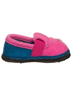 lamino Hausschuhe "Blume" in Dunkelblau/ Pink>Kinder Hausschuhe|Hausschuhe