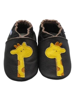 Yihakids Hellbraune Baby-Leder-Laufanfänger mit rutschfester Sohle – Giraffenmuster> Krabbelschuhe