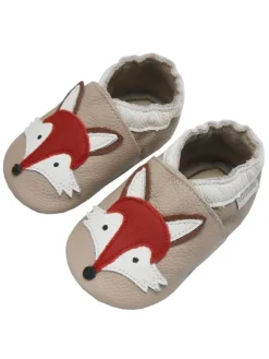 Bemesu Helles Rosa Baby Leder Krabbelschuhe, mit rutschfester Sohle – Fuchs-Muster Outlet