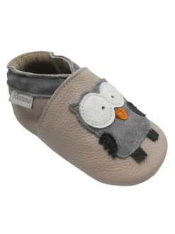 Bemesu Hellrosa Baby-Leder-Laufschuhe, komfortabel mit rutschfester Sohle - Eulenmotiv> Krabbelschuhe