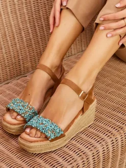 Bellucci Keilsandaletten in Camel/ Hellblau Best