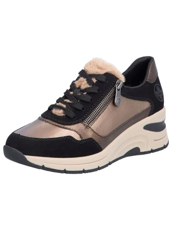 rieker Keilsneakers in Schwarz/ Hellbraun Discount