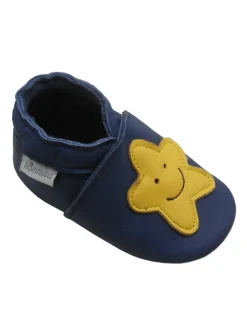 Bemesu Königsblaue Baby-Leder-Laufschuhe, mit rutschfester Sohle - gelbem Sternenmuster Outlet