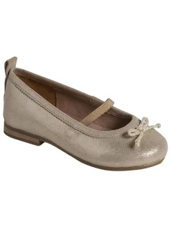 vertbaudet Leder-Ballerinas in Beige/ Gold>Kinder Ballerinas