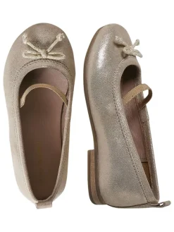 vertbaudet Leder-Ballerinas in Beige/ Gold>Kinder Ballerinas