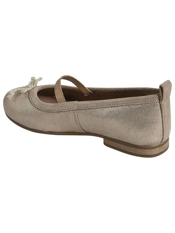 vertbaudet Leder-Ballerinas in Beige/ Gold>Kinder Ballerinas