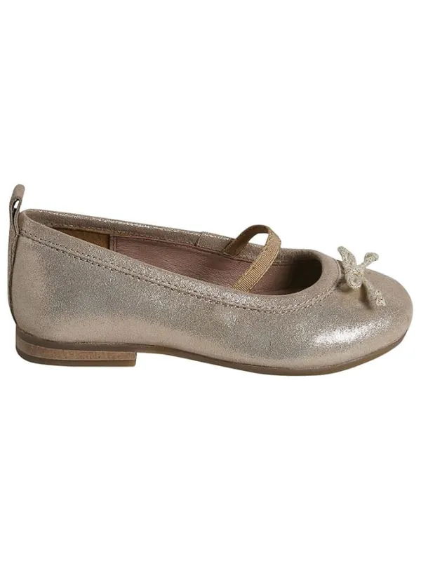 vertbaudet Leder-Ballerinas in Beige/ Gold>Kinder Ballerinas