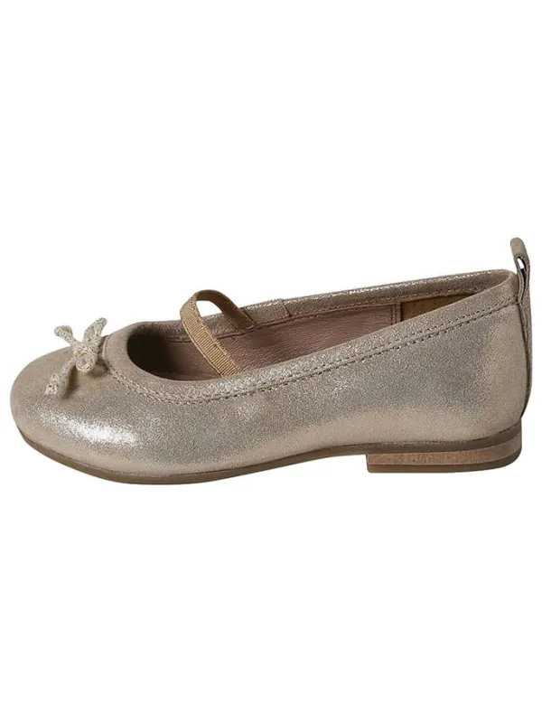 vertbaudet Leder-Ballerinas in Beige/ Gold>Kinder Ballerinas