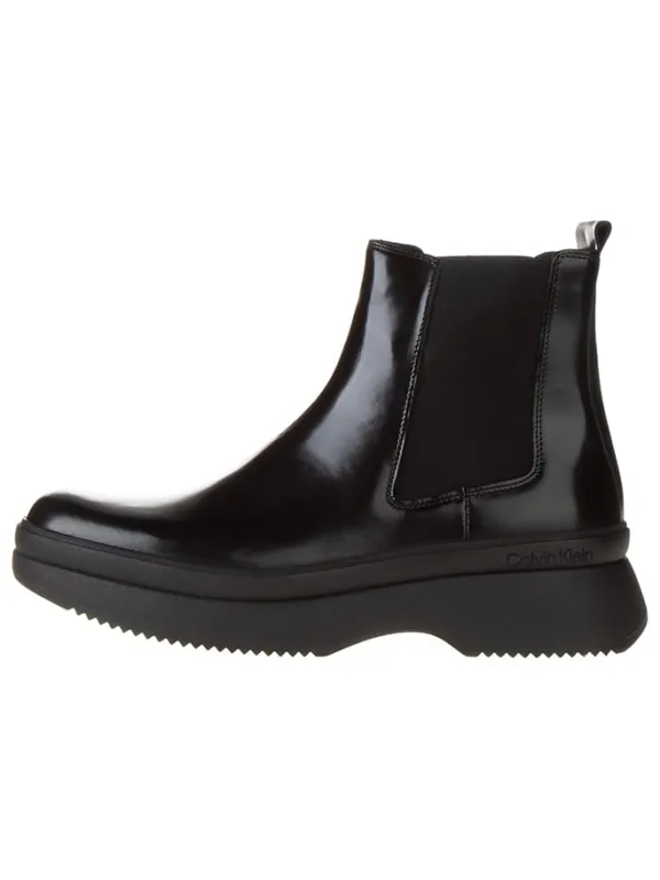 Calvin Klein Leder-Chelsea-Boots in Schwarz Sale