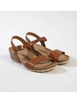 BACKSUN Leder-Keilsandaletten "Calabria" in Hellbraun>Damen Sandalen