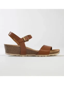 BACKSUN Leder-Keilsandaletten "Calabria" in Hellbraun>Damen Sandalen