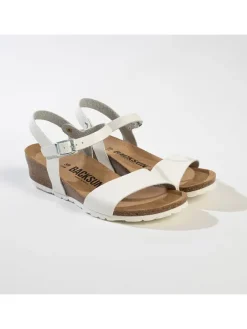 BACKSUN Leder-Keilsandaletten in Weiß Clearance