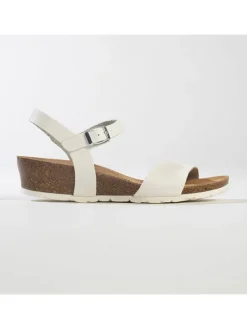 BACKSUN Leder-Keilsandaletten in Weiß Clearance