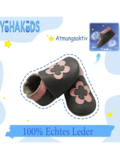Yihakids Leder-Krabbelschuhe "Blumen" in Schwarz Clearance