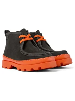 Camper Leder-Mokassins in Anthrazit/ Orange>Kinder Halbschuhe·Mokassins