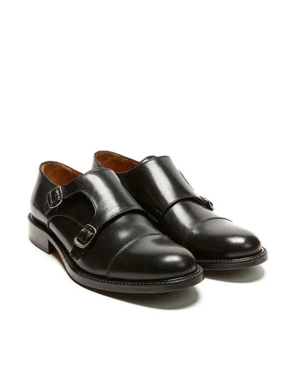 British Passport Leder-Monkstraps in Schwarz>Damen Halbschuhe