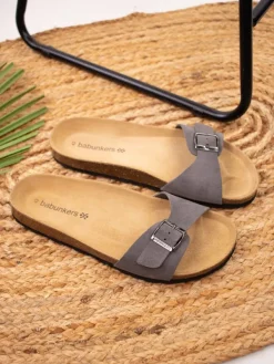 BABUNKERS Family Leder-Pantoletten in Grau Outlet