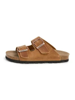 SABOKETS Leder-Pantoletten in Hellbraun Discount