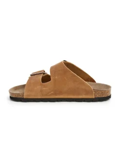 SABOKETS Leder-Pantoletten in Hellbraun Discount