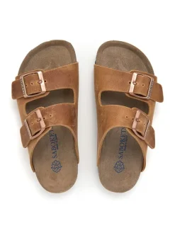 SABOKETS Leder-Pantoletten in Hellbraun Discount