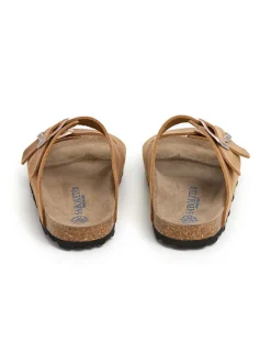 SABOKETS Leder-Pantoletten in Hellbraun Discount