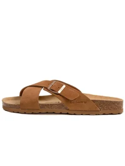billowy Leder-Pantoletten in Hellbraun Best