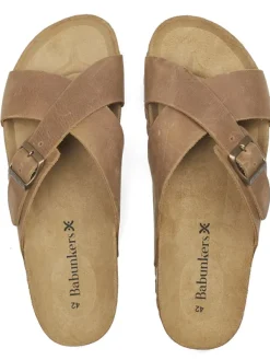 BABUNKERS Family Leder-Pantoletten in Hellbraun Clearance