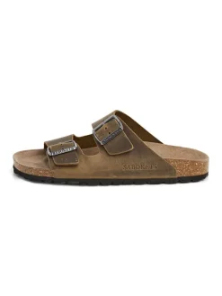 SABOKETS Leder-Pantoletten in Khaki>Damen Clogs & Pantoletten