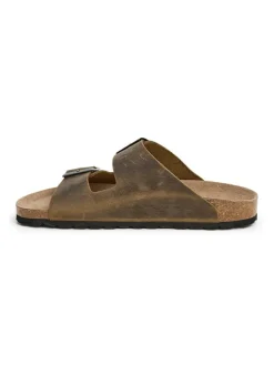 SABOKETS Leder-Pantoletten in Khaki>Damen Clogs & Pantoletten