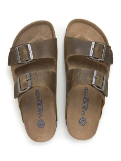 SABOKETS Leder-Pantoletten in Khaki><noscript><img width=