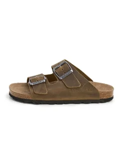 SABOKETS Leder-Pantoletten in Khaki New