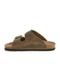 SABOKETS Leder-Pantoletten in Khaki New