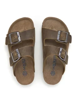 SABOKETS Leder-Pantoletten in Khaki New